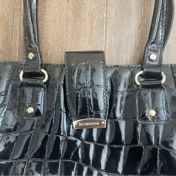 Vntg Liz Claiborne Black Crocodile Embossed Baguette Bag Shoulder Y2K 90’s - Picture 3 of 11